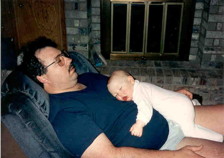 Stephanie and I sleeping in my easy chair.jpg - 1990 - Marty & Stephanie snoozing